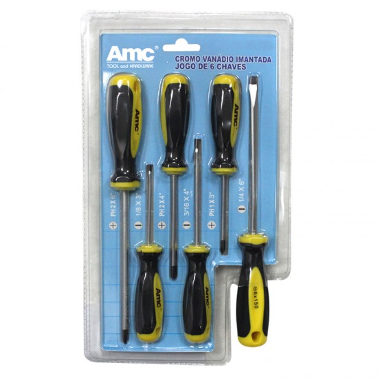 AM-21040 6PC screwdriver set with double color tpr handle